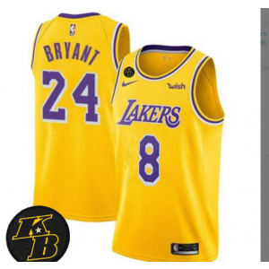 NBA Lakers Front 8 & Back 24 Custom Kobe Bryant With KB Patch Yellow Men Jersey