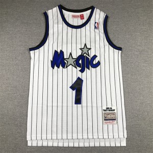 NBA Magic 1 Anfernee Hardaway White Stripe Throwback Men Jersey