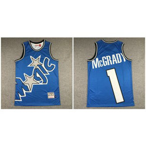 NBA Magic 1 Tracy McGrady Blue Hardwood Classics Men Jersey