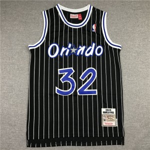 NBA Magic 32 Shaquille O'Neal Black Stripe Throwback Men Jersey