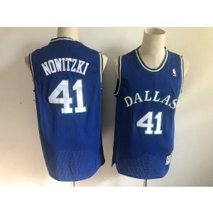 NBA Mavericks 41 Dirk Nowitzki Blue Throwback Men Jersey