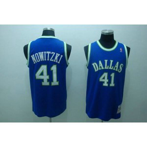 NBA Mavericks 41 Dirk Nowitzki Blue Throwback Men Jersey 1