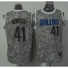 NBA Mavericks 41 Dirk Nowitzki Gray City Luminous Men Jersey