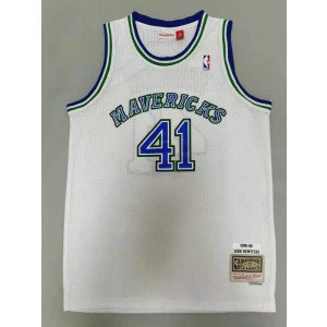 NBA Mavericks 41 Dirk Nowitzki White Throwback Men Jersey