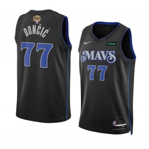 NBA Mavericks 77 Luka Doncic Black 2024 Finals City Edition Nike Men Jersey