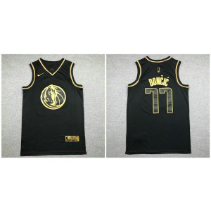 NBA Mavericks 77 Luka Doncic Black Gold Nike Men Jersey