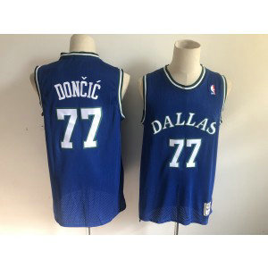 NBA Mavericks 77 Luka Doncic Blue Throwback Men Jersey