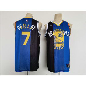 NBA Nets &Thunder & Warriors 7 Kevin Durant White Blue Black Splite Basketball Men Jersey