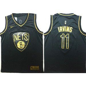 NBA Nets 11 Kyrie Irving Black Gold Nike Men Jersey