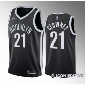 NBA Nets 21 Noah Clowney Black 2023 Draft Icon Edition Nike Men Jersey