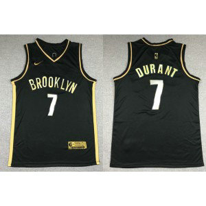 NBA Nets 7 Kevin Durant Black Gold Men Jersey