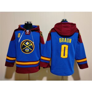 NBA Nuggets 0 Christian Braun Blue Red Lace-Up Pullover Hoodie