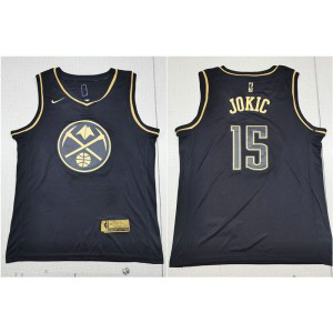 NBA Nuggets 15 Nikola Jokic Black Gold Nike Men Jersey