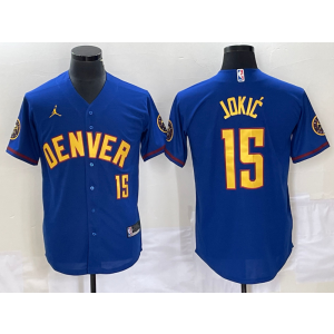 NBA Nuggets 15 Nikola Jokic Blue Baseball Jordan Men Jersey