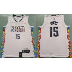NBA Nuggets 15 Nikola Jokic White 2024-25 City Edition Nike Men Jersey