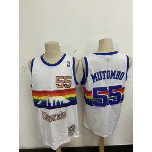 NBA Nuggets 55 Dikembe Mutombo White Men Jersey