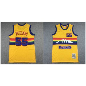 NBA Nuggets 55 Dikembe Mutombo Yellow Men Jersey