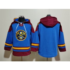 NBA Nuggets Blank Blue Red Lace-Up Pullover Hoodie