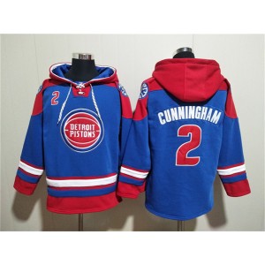 NBA Pistons 2 Cade Cunningham Blue Red Lace-Up Pullover Hoodie