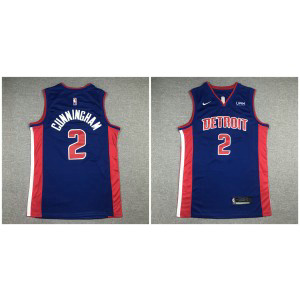 NBA Pistons 2 Cade Cunningham Blue Red Nike Men Jersey