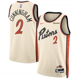 NBA Pistons 2 Cade Cunningham Cream 2024-25 City Edition Nike Men Jersey