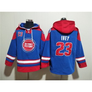 NBA Pistons 23 Jaden Ivey Blue Red Lace-Up Pullover Hoodie