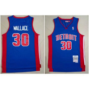 NBA Pistons 30 WALLACE 2003-04 Blue Throwback Men Jersey
