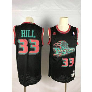 NBA Pistons 33 Grant Hill Black Hardwood Classics Throwback Men Jersey