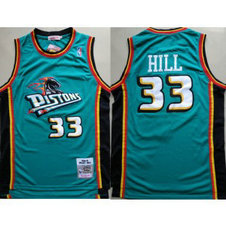 NBA Pistons 33 Grant Hill Teal 1998-99 Hardwood Classics Men Jersey