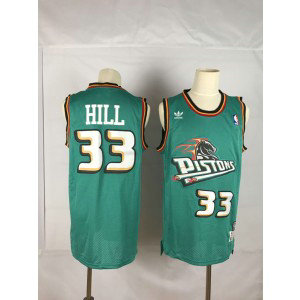 NBA Pistons 33 Grant Hill Teal Hardwood Classics Throwback Men Jersey