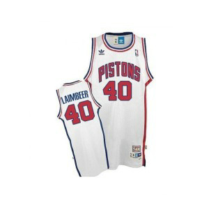 NBA Pistons 40 Bill Laimbeer White Throwback Adidas Men Jersey