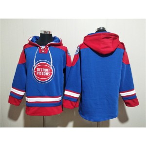 NBA Pistons Blank Blue Red Lace-Up Pullover Hoodie