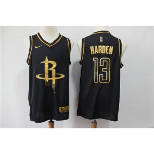 NBA Rockets 13 James Harden Black Gold Nike Men Jersey