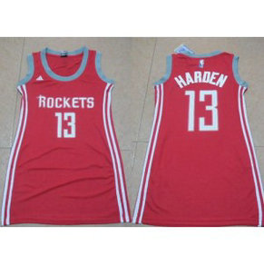 NBA Rockets 13 James Harden Red Print Dress Women Jersey