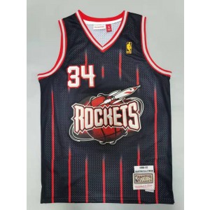 NBA Rockets 34 Hakeem Olajuwon Black Hardwood Classics Men Jersey