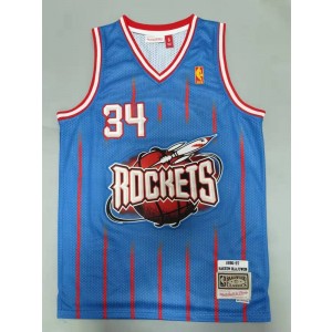NBA Rockets 34 Hakeem Olajuwon Blue Hardwood Classics Men Jersey