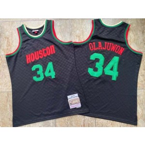 NBA Rockets 34 Hakeem Olajuwon Mitchell & Ness Black Men Jersey