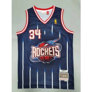 NBA Rockets 34 Hakeem Olajuwon Navy Hardwood Classics Men Jersey