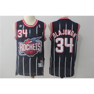 NBA Rockets 34 Hakeem Olajuwon Navy Throwback Men Jersey