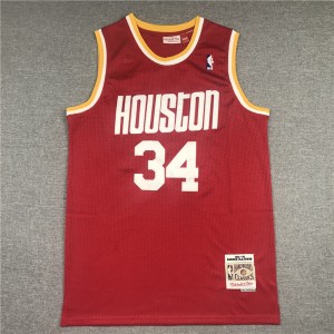NBA Rockets 34 Hakeem Olajuwon Red Throwback Men Jersey