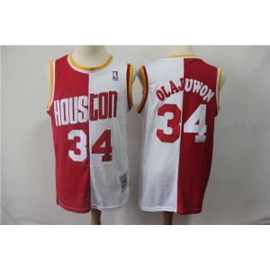 NBA Rockets 34 Hakeem Olajuwon Red White Split 1993-94 Hardwood Classics Men Jersey