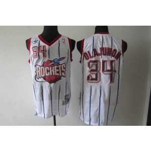 NBA Rockets 34 Hakeem Olajuwon White Throwback Men Jersey 1