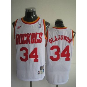 NBA Rockets 34 Hakeem Olajuwon White Throwback Men Jersey