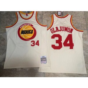 NBA Rockets Hakeem Olajuwon Mitchell & Ness Cream Hardwood Classics Men Jersey