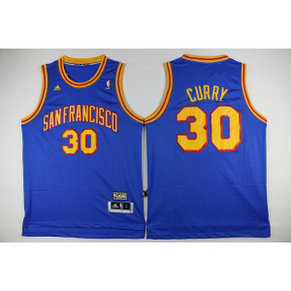 NBA San Francisco Warriors 30 Stephen Curry 1962-64 Hardwood Classic Throwback Blue Men Jersey