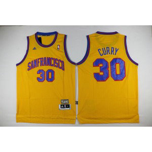 NBA San Francisco Warriors 30 Stephen Curry 1962-64 Hardwood Classic Throwback Yellow Men Jersey