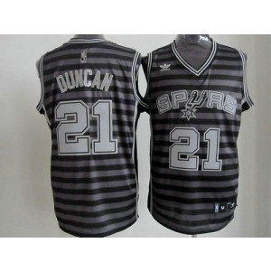 NBA Spurs 21 Tim Duncan Black Grey Groove Men Jersey