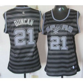 NBA Spurs 21 Tim Duncan Black-Grey Groove Women Jersey