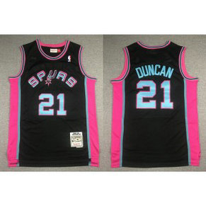 NBA Spurs 21 Tim Duncan Black Pink Throwback Men Jersey