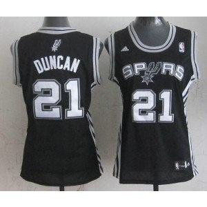NBA Spurs 21 Tim Duncan Black Road Women Jersey